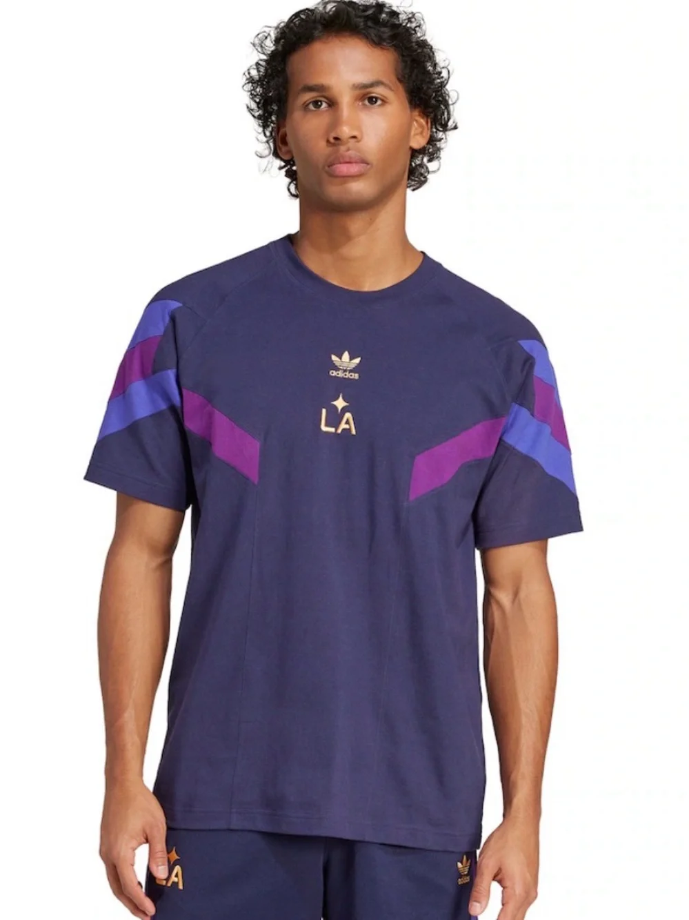 Adidas Originals LA Galaxy Purple Colorblock Graphic Tee Shirt - M 100% cotto